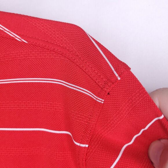 Nike Polo Shirt Mens Medium Striped Red Dri Fit Golf Swoosh - Picture 5 of 12